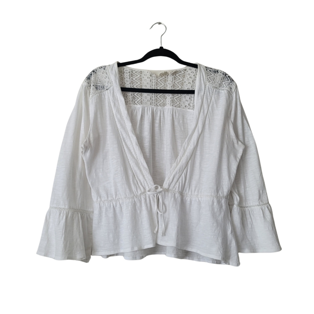 Nanavatee Vintage Plunge Tie Waist Lace Top Size.Medium White